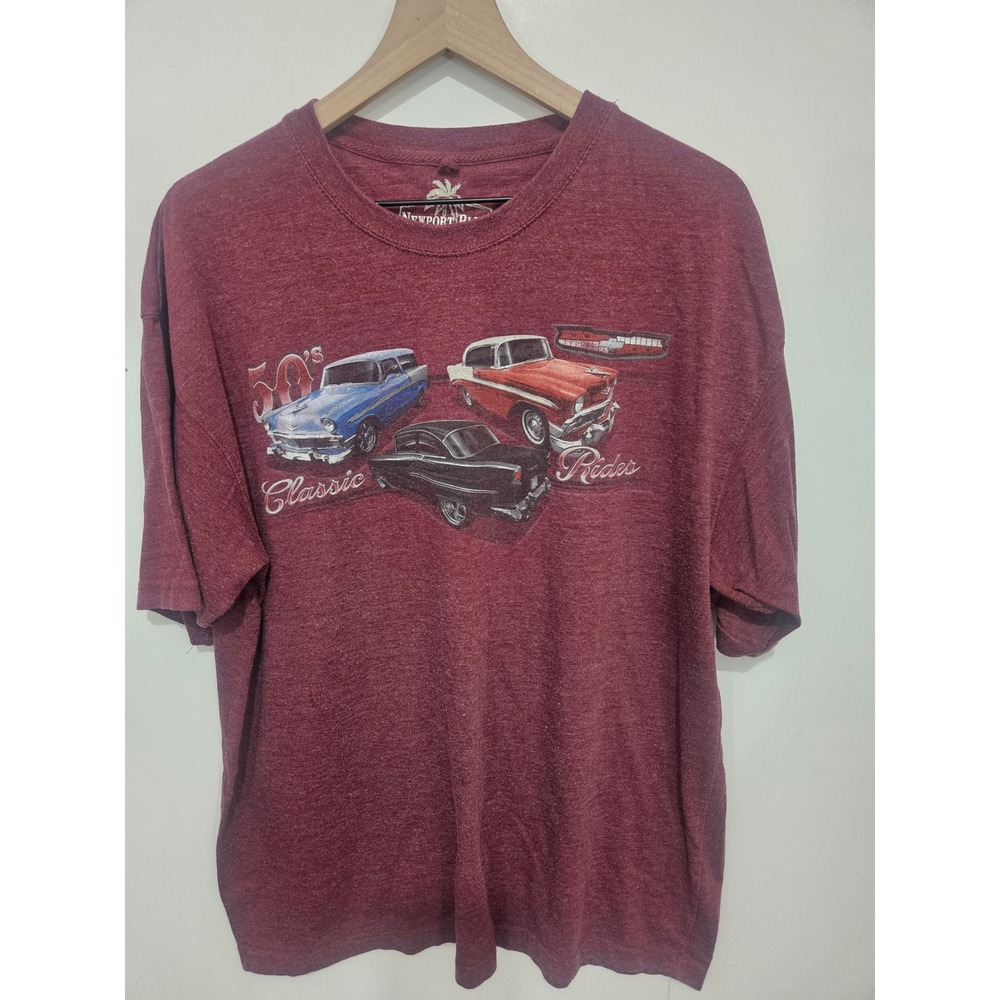 Newport Blue‎ Mens 50s Classic Rides Graphic T-Shirt Burgundy Maroon XXL 2XL
